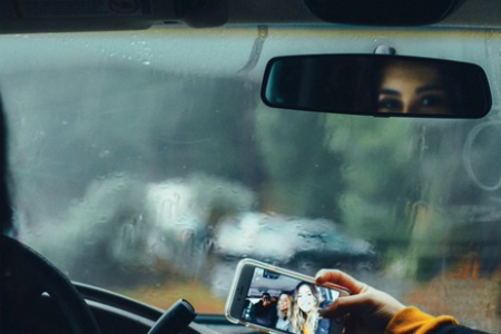 Taking selfie in a car