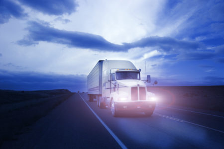 Semi truck at night