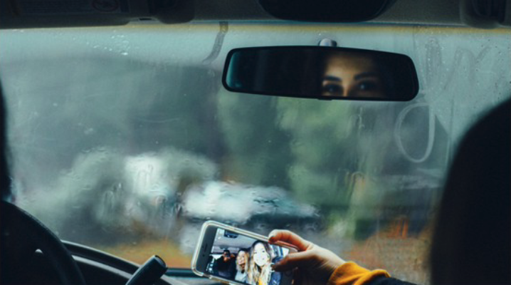 Taking selfie in a car